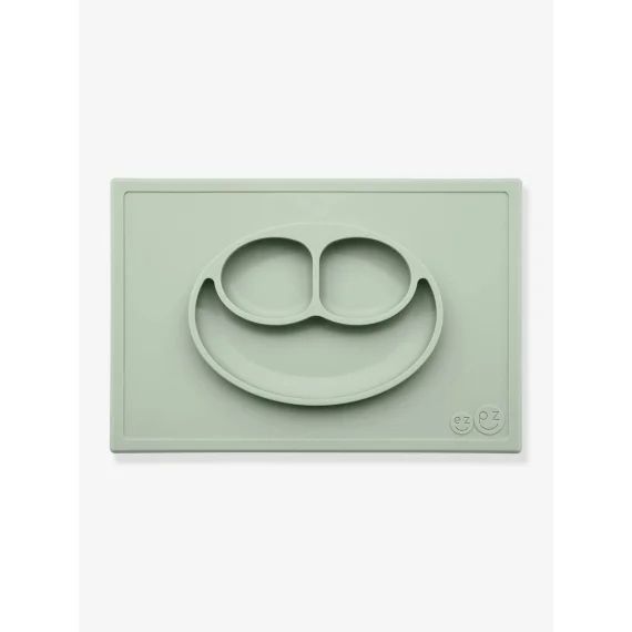 Set de table tout-en-un avec assiette EZPZ Happy mat en silicone vert amande