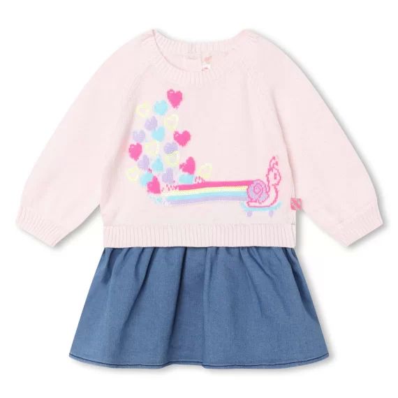 Robe bi-matière fantaisie Fille Rose