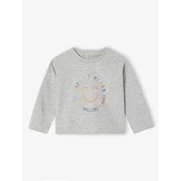 T-shirt bébé manches longues avec imprimé placé devant gris chiné