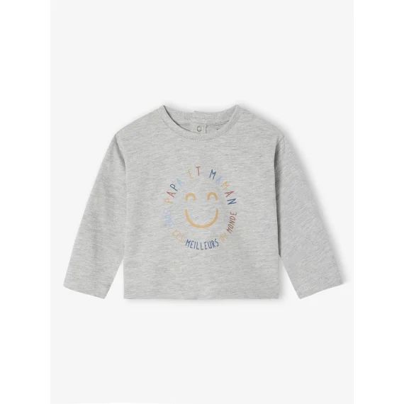 T-shirt bébé manches longues avec imprimé placé devant gris chiné