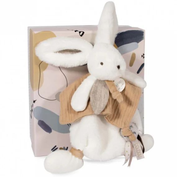 Doudou plat avec coffret lapin beige Happy Wild