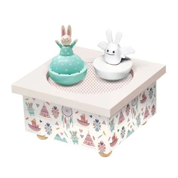 Boite À Musique En Bois Ange Lapin Chez Les Indiens Beige