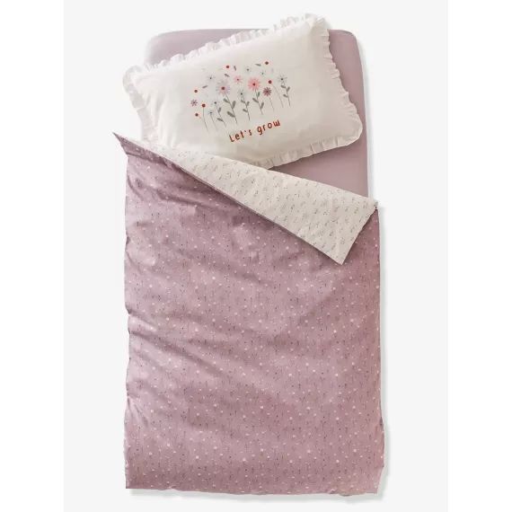 Housse de couette bébé réversible DOUCE PROVENCE écru / parme