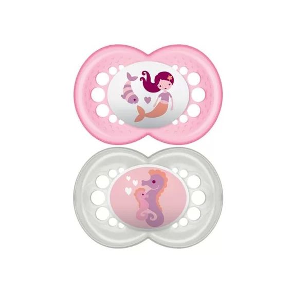 Lot de 2 sucettes anatomiques Original sirène et hippocampe en silicone (6 mois et +)