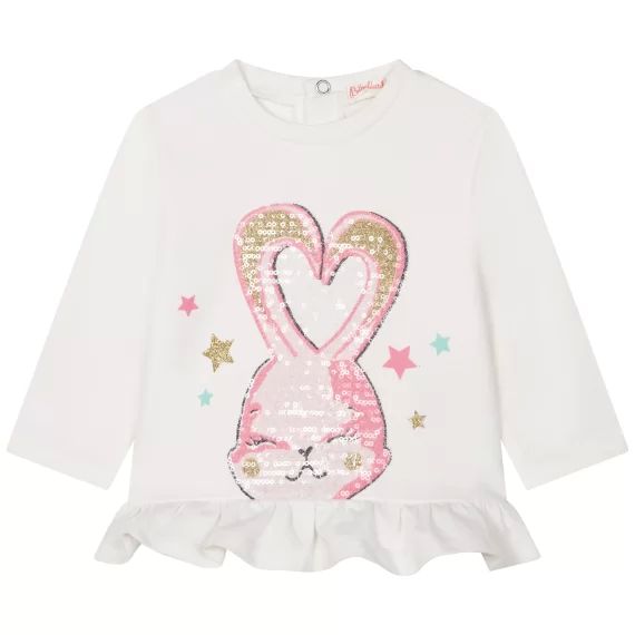 T-shirt volanté jersey coton Fille Beige