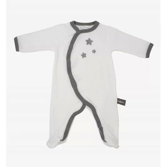 Pyjama Bébé Coton Bio Blanc Motifs Étoiles Gris
