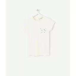 T-shirt écru bébé fille manches courtes avec motifs coeurs –  – Soldes