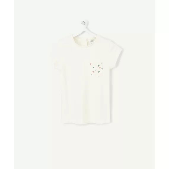 T-shirt écru bébé fille manches courtes avec motifs coeurs –  – Soldes