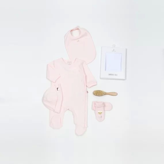 Ensemble naissance 3 pièces Fille Rose