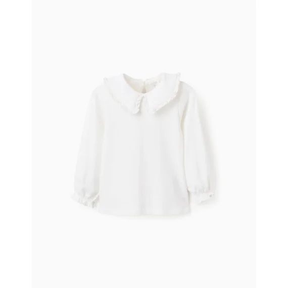 T-shirt Avec Col Claudine Et Volants Blanc