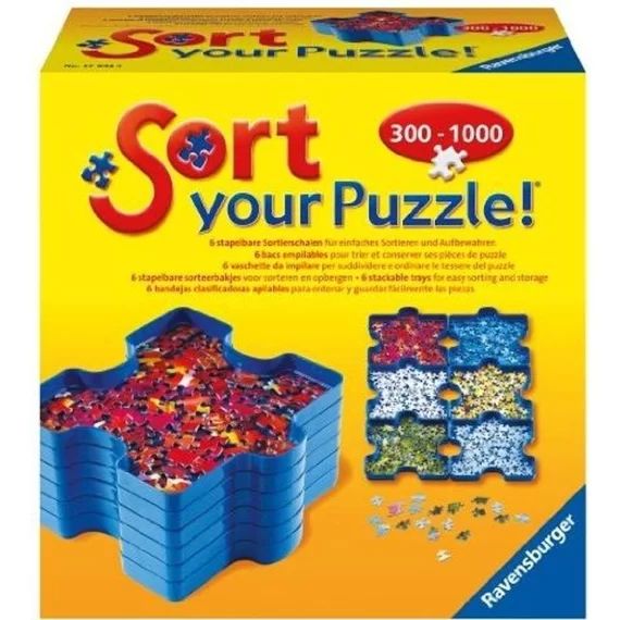 Trieur de pièces de puzzle – Ravensburger – Lot de 6 bacs empilables – Accessoire puzzle – Trier son puzzle bleu
