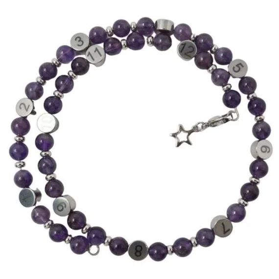 Bracelet d&rsquo;allaitement /biberonnage fonction horloge – Lithothérapie pierre naturelle – Améthyste certifié en laboratoire français violet