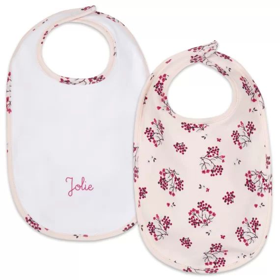 Lot de 2 bavoirs en coton Fille Rose