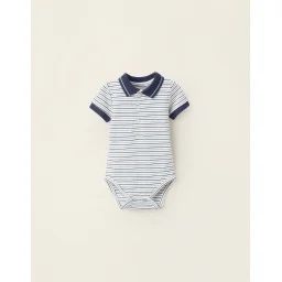 Body-polo Rayé À Manches Courtes Bleu Foncé