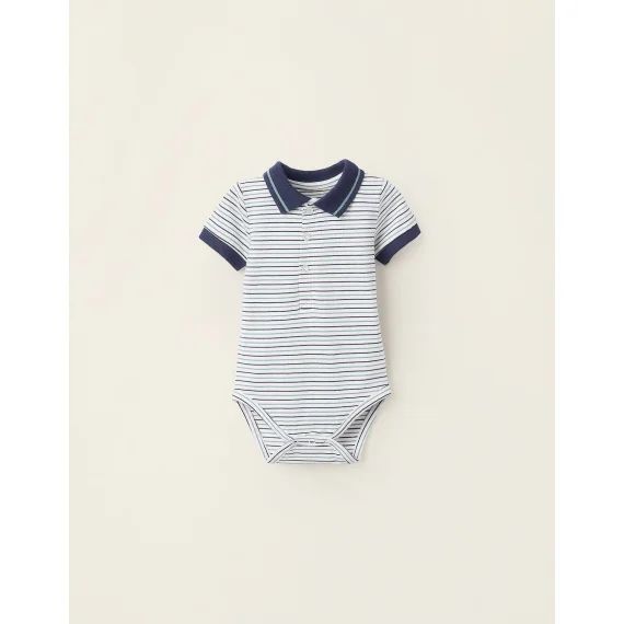 Body-polo Rayé À Manches Courtes Bleu Foncé