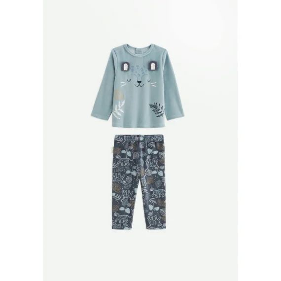 Pyjama Bébé 2 Pièces En Velours Félintrépide Bleu