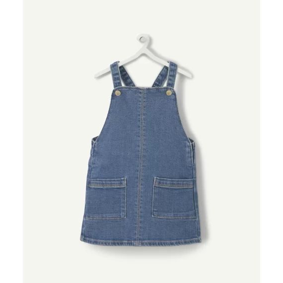 Robe salopette bébé fille en denim bleu low impact –  – Soldes