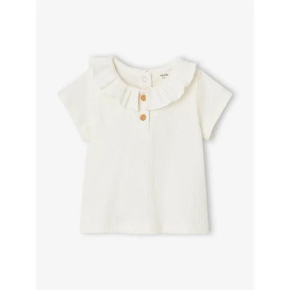 Tee-shirt en côtes bébé avec collerette écru
