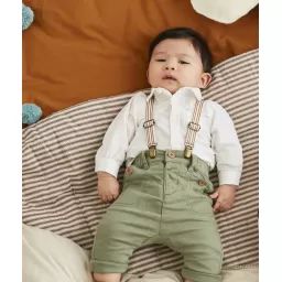 Pantalon sarouel vert bébé garçon avec bretelles et poches –  – Soldes