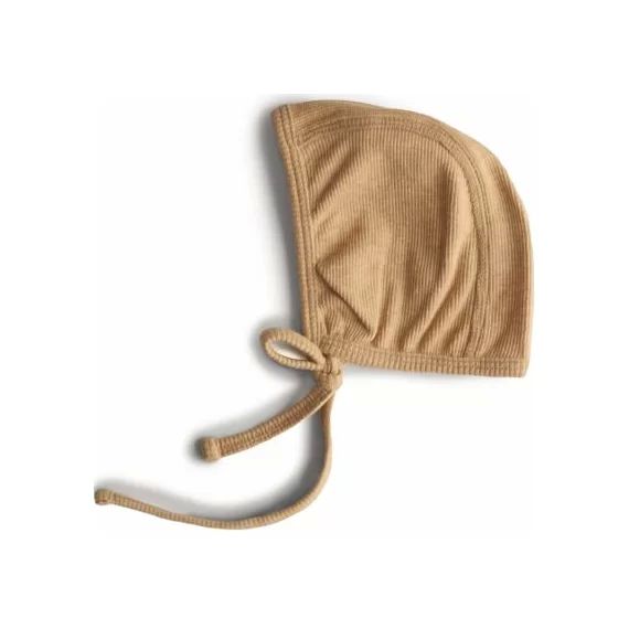 Bonnet de naissance à nouer Mustard