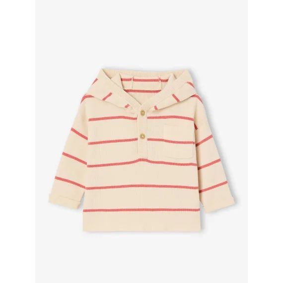 Pull rayé à capuche bébé tomette