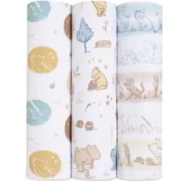 Lot de 3 maxi langes en coton Winnie in the Woods (120×120 cm)