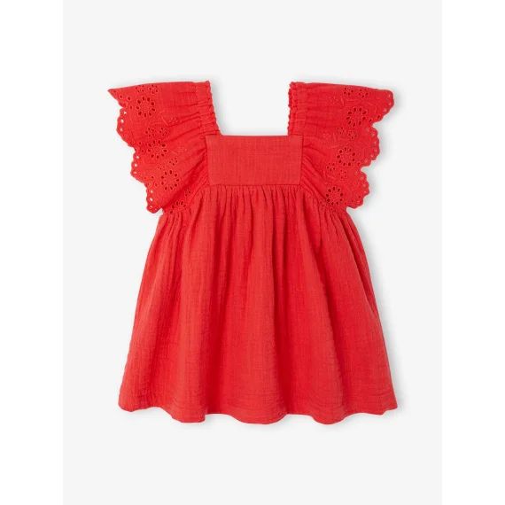 Robe en gaze de coton bébé rouge