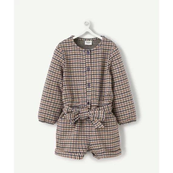 Combi-short bébé fille à carreaux et manches longues –  – Soldes