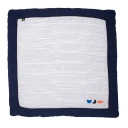 Grand Tapis De Jeu En Double Gaze De Coton Marinière Bleu/blanc
