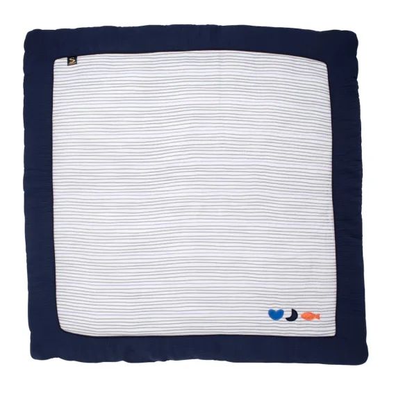 Grand Tapis De Jeu En Double Gaze De Coton Marinière Bleu/blanc