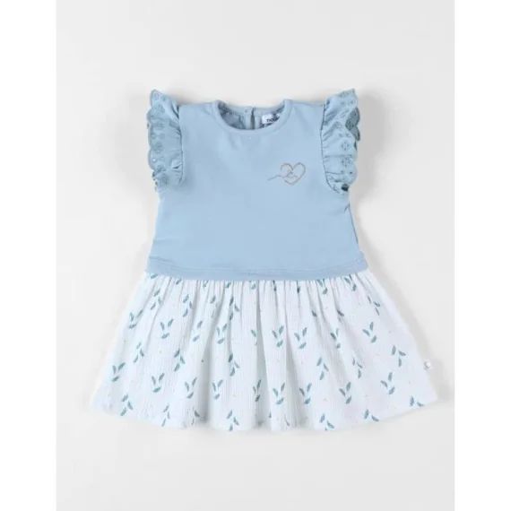 Robe Bi-matière À Manches Courtes Écru/bleu Bleu