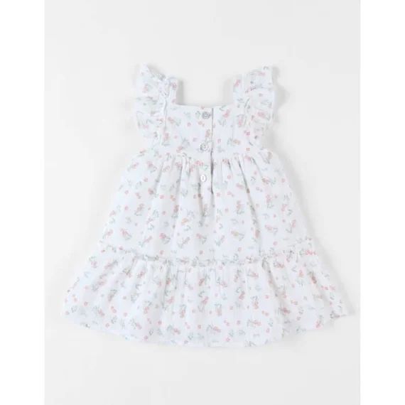 Robe Évasée Fleurie Blanc