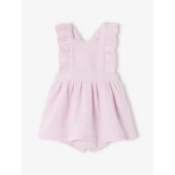 Robe naissance avec culotte cache-couche intégrée rose