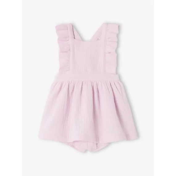 Robe naissance avec culotte cache-couche intégrée rose