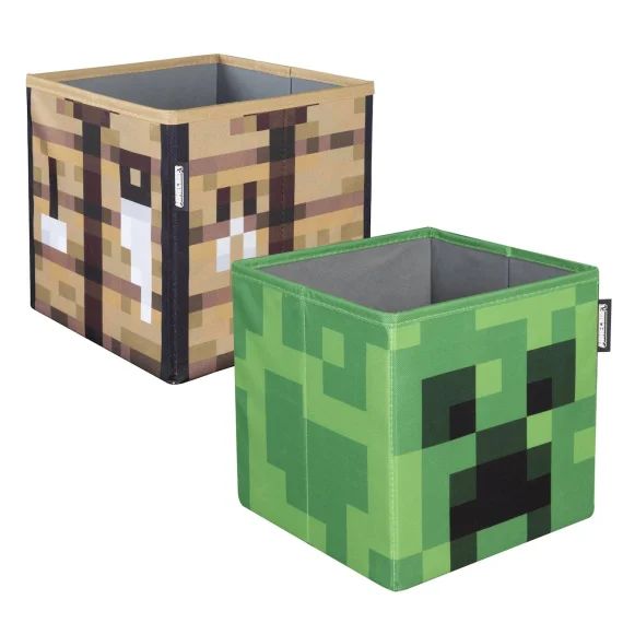 Lot De 2 Bacs De Rangement Pliables Minecraft – Creeper Et Table De Craft Multicolore