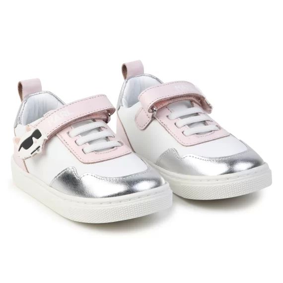 Baskets à lacets en cuir UNISEXE Argent