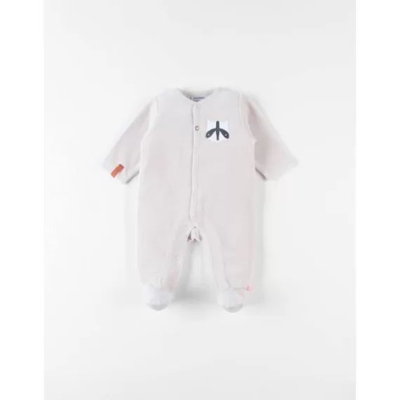 Pyjama 1 pièce broderie raton laveur en velours beige