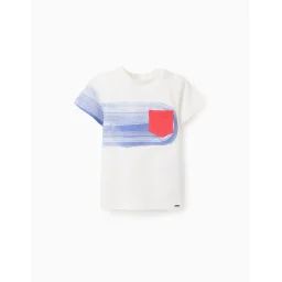 T-shirt De Coton Avec Poche Contrastée Blanc