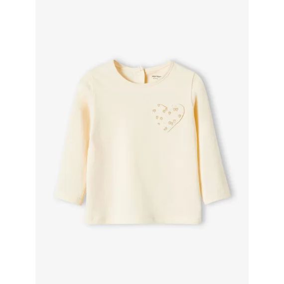 T-shirt bébé fille poche coeur et fraises BASICS beige clair