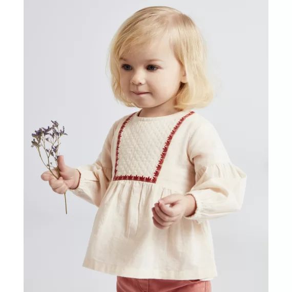 Blouse écrue bébé fille en coton effet matelassé –  – Soldes