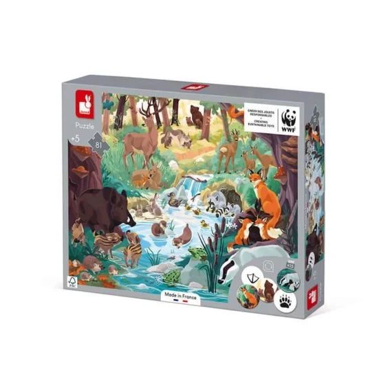 Puzzle Enfant Empreintes Animaux – Janod – Moins De 100 Pièces – Thème Forêt Orange