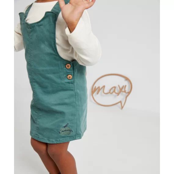 Robe verte style salopette bébé fille –  – Soldes