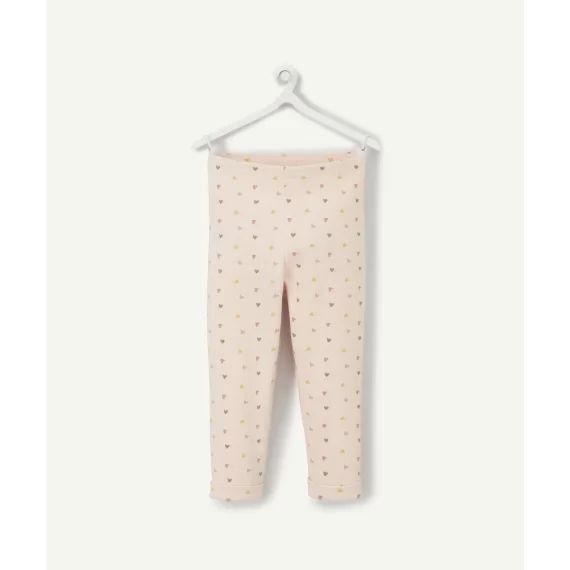 Legging côtelé bébé fille rose en coton bio avec imprimé coeurs –  – Soldes