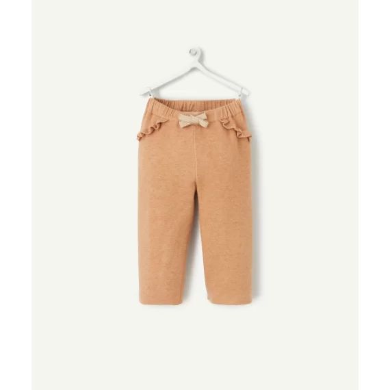 Pantalon droit bébé fille en fibres recyclées marron avec volants