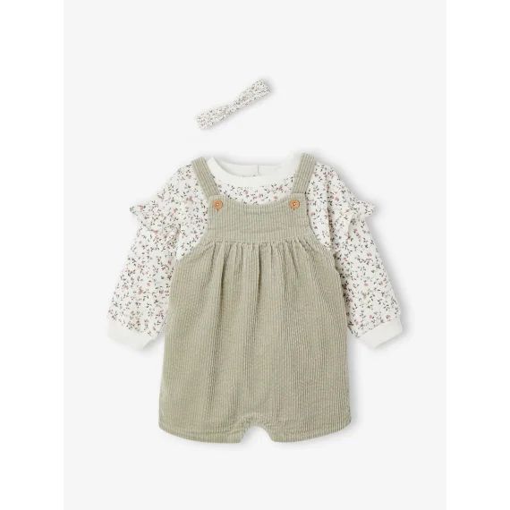 Ensemble sweat + salopette + bandeau bébé vert d&rsquo;eau