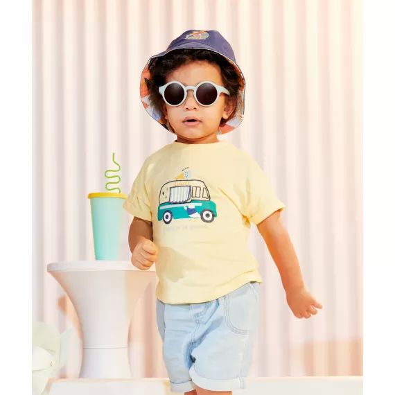 T-shirt bébé garçon jaune en coton biologique avec voiture –  – Soldes