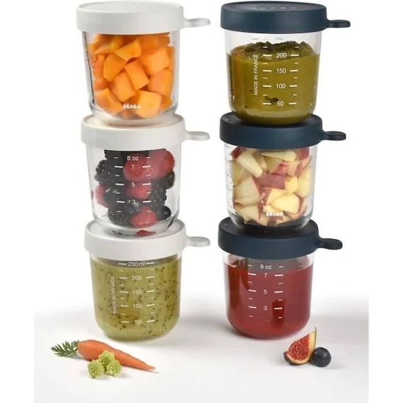 BEABA Pack 6 portions verre (250 ml dark blue / 250 ml light mist) bleu