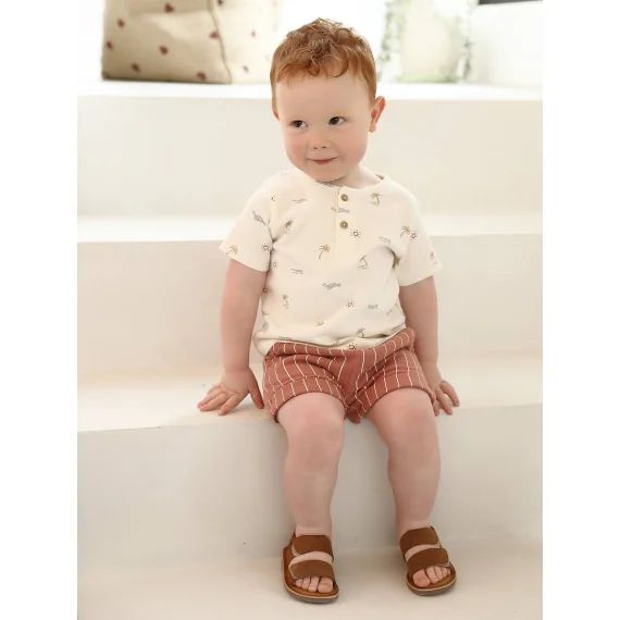 Short rayé bébé en gaze de coton terracotta