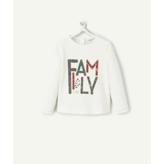 T-shirt bébé fille en coton bio blanc avec message family brodé