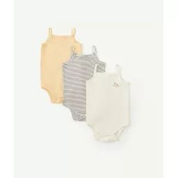 Lot de 3 bodies en coton bio à bretelles uni et rayé –  – Soldes
